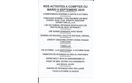 ACTIVITES du JUN